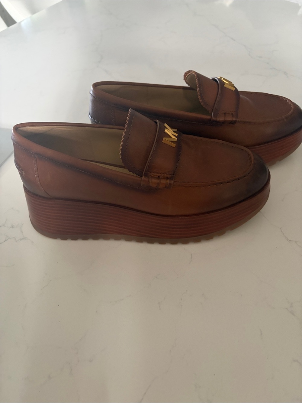 Michael Kors Chestnut Brown Leather Platform Loafers